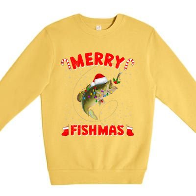 Merry Fishmas Christmas Bass Fishing Xmas Fishing Pajama Premium Crewneck Sweatshirt