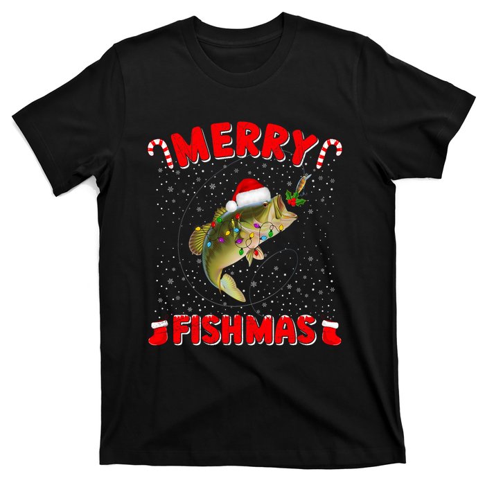 Merry Fishmas Christmas Bass Fishing Xmas Fishing Pajama T-Shirt