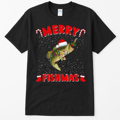 Merry Fishmas Christmas Bass Fishing Xmas Fishing Pajama Tall T-Shirt