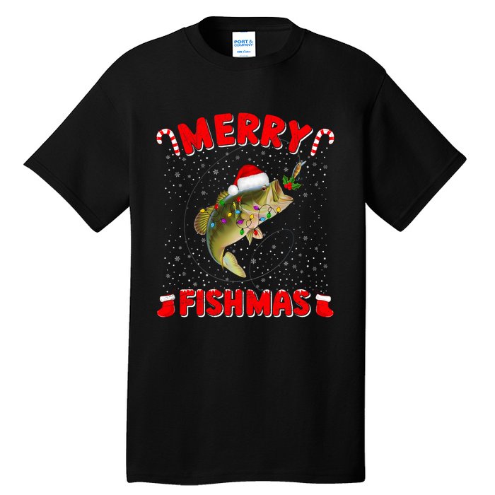 Merry Fishmas Christmas Bass Fishing Xmas Fishing Pajama Tall T-Shirt