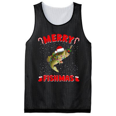 Merry Fishmas Christmas Bass Fishing Xmas Fishing Pajama Mesh Reversible Basketball Jersey Tank