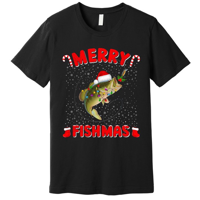 Merry Fishmas Christmas Bass Fishing Xmas Fishing Pajama Premium T-Shirt