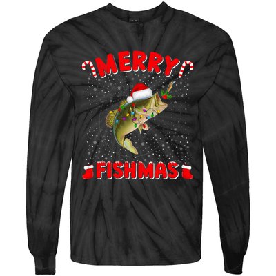 Merry Fishmas Christmas Bass Fishing Xmas Fishing Pajama Tie-Dye Long Sleeve Shirt