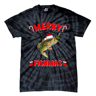 Merry Fishmas Christmas Bass Fishing Xmas Fishing Pajama Tie-Dye T-Shirt