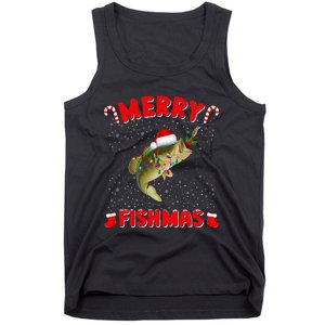 Merry Fishmas Christmas Bass Fishing Xmas Fishing Pajama Tank Top