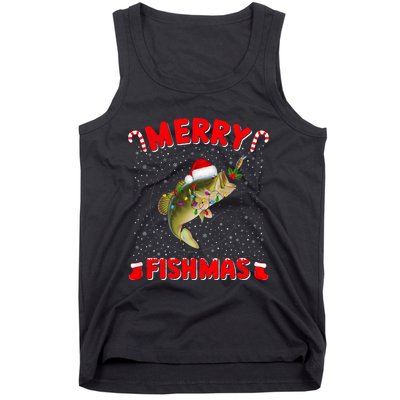 Merry Fishmas Christmas Bass Fishing Xmas Fishing Pajama Tank Top