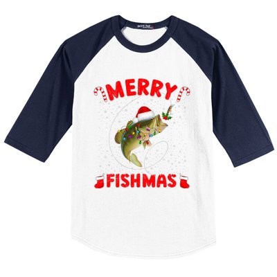 Merry Fishmas Christmas Bass Fishing Xmas Fishing Pajama Baseball Sleeve Shirt