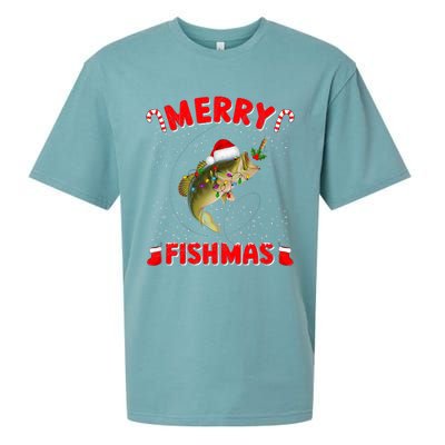 Merry Fishmas Christmas Bass Fishing Xmas Fishing Pajama Sueded Cloud Jersey T-Shirt