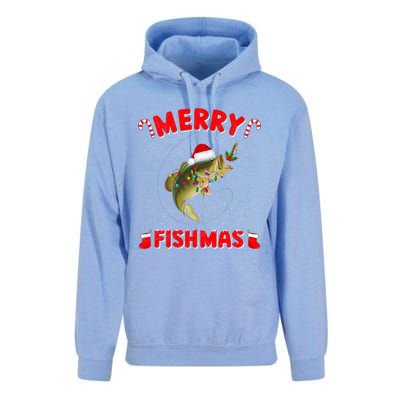 Merry Fishmas Christmas Bass Fishing Xmas Fishing Pajama Unisex Surf Hoodie