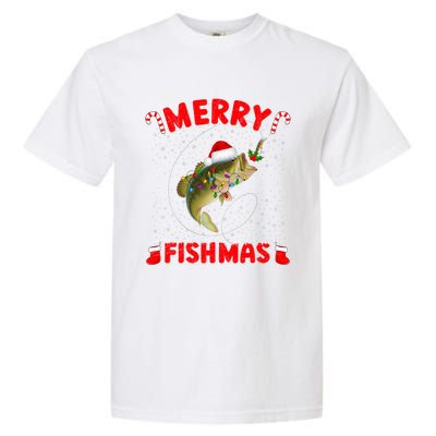 Merry Fishmas Christmas Bass Fishing Xmas Fishing Pajama Garment-Dyed Heavyweight T-Shirt