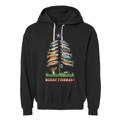 Merry Fishmas Christmas Fish Tree Xmas Lights Fishing Rod Garment-Dyed Fleece Hoodie