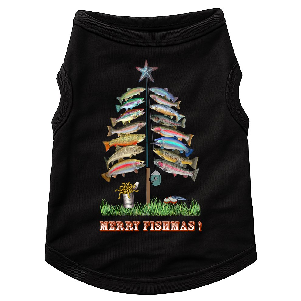 Merry Fishmas Christmas Fish Tree Xmas Lights Fishing Rod Doggie Tank