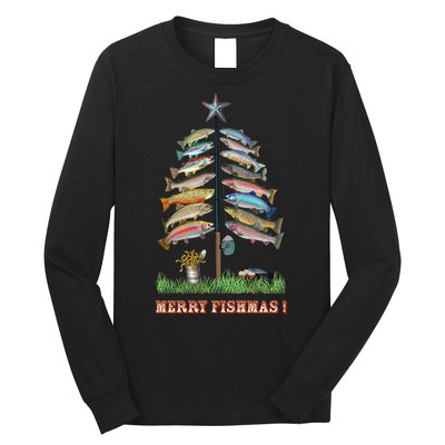 Merry Fishmas Christmas Fish Tree Xmas Lights Fishing Rod Long Sleeve Shirt