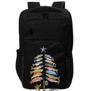 Merry Fishmas Christmas Fish Tree Xmas Lights Fishing Rod Impact Tech Backpack