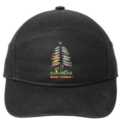 Merry Fishmas Christmas Fish Tree Xmas Lights Fishing Rod 7-Panel Snapback Hat