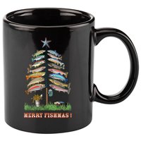 Merry Fishmas Christmas Fish Tree Xmas Lights Fishing Rod 11oz C Handle Ceramic Mug
