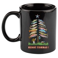 Merry Fishmas Christmas Fish Tree Xmas Lights Fishing Rod 11oz C Handle Ceramic Mug