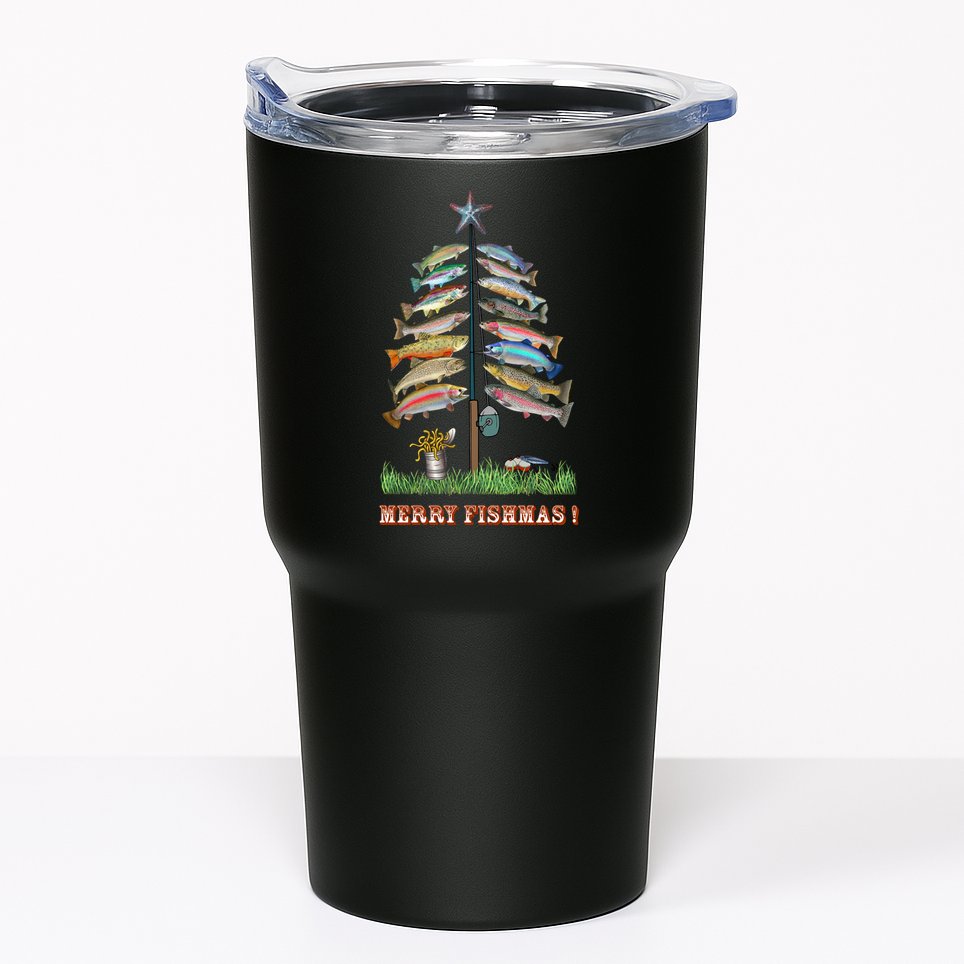 Merry Fishmas Christmas Fish Tree Xmas Lights Fishing Rod Tumbler