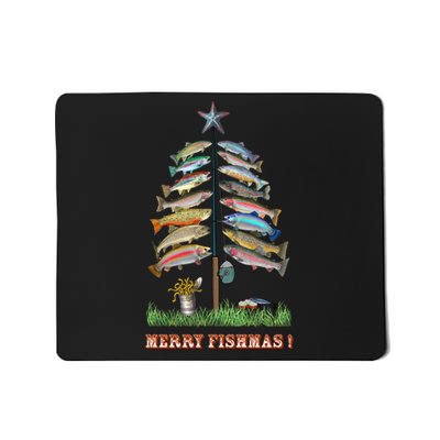 Merry Fishmas Christmas Fish Tree Xmas Lights Fishing Rod Mousepad