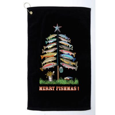 Merry Fishmas Christmas Fish Tree Xmas Lights Fishing Rod Golf Towel