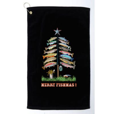 Merry Fishmas Christmas Fish Tree Xmas Lights Fishing Rod Platinum Collection Golf Towel