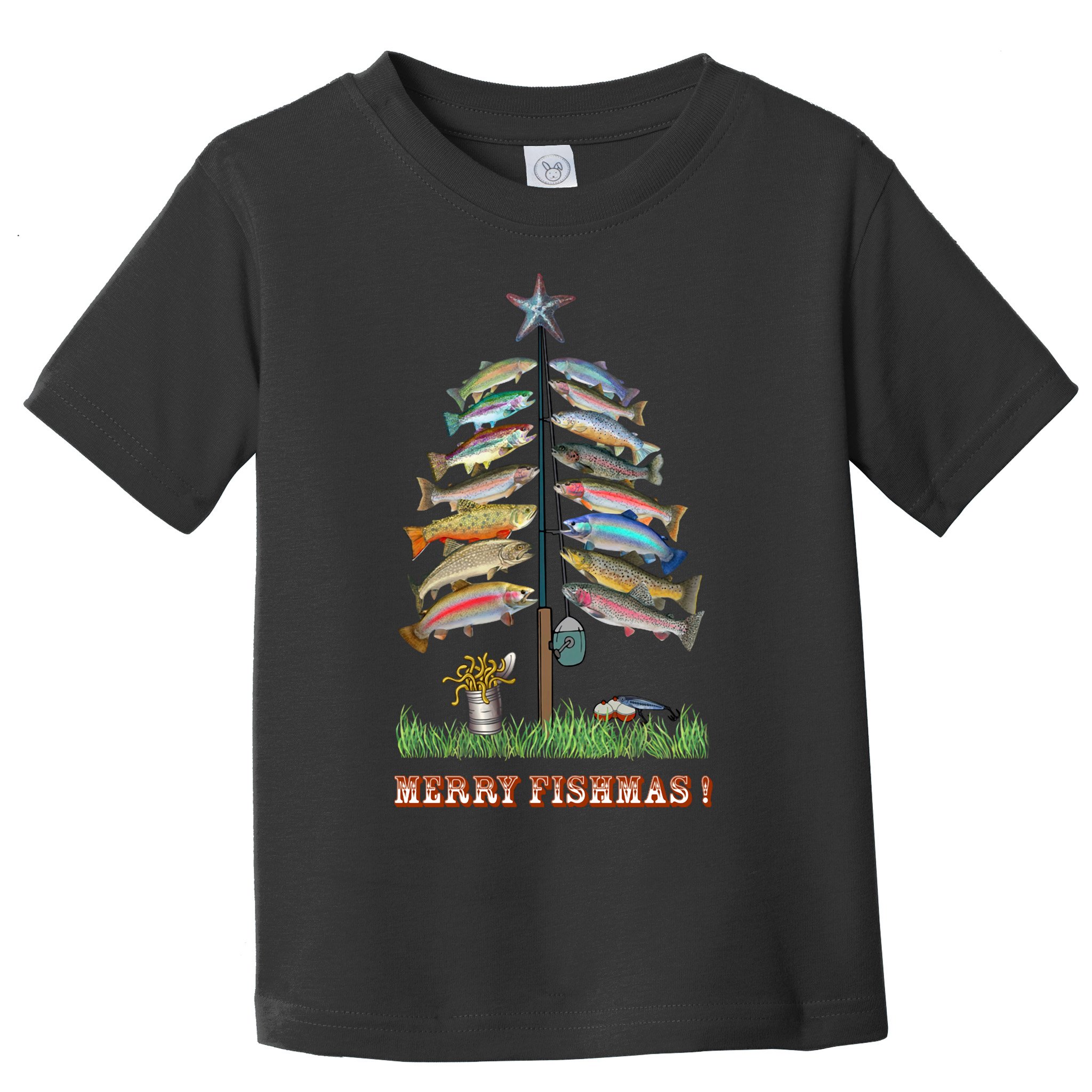 Merry Fishmas Christmas Fish Tree Xmas Lights Fishing Rod Toddler T-Shirt