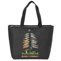 Merry Fishmas Christmas Fish Tree Xmas Lights Fishing Rod Zip Tote Bag