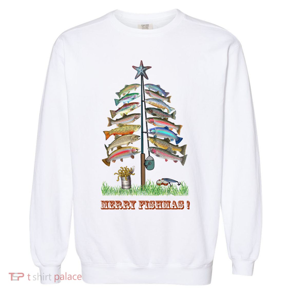 Merry Fishmas Christmas Fish Tree Xmas Lights Fishing Rod Garment-Dyed Sweatshirt