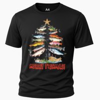 Merry Fishmas Christmas Tree Fish Funny Fishing Cooling Performance Crew T-Shirt