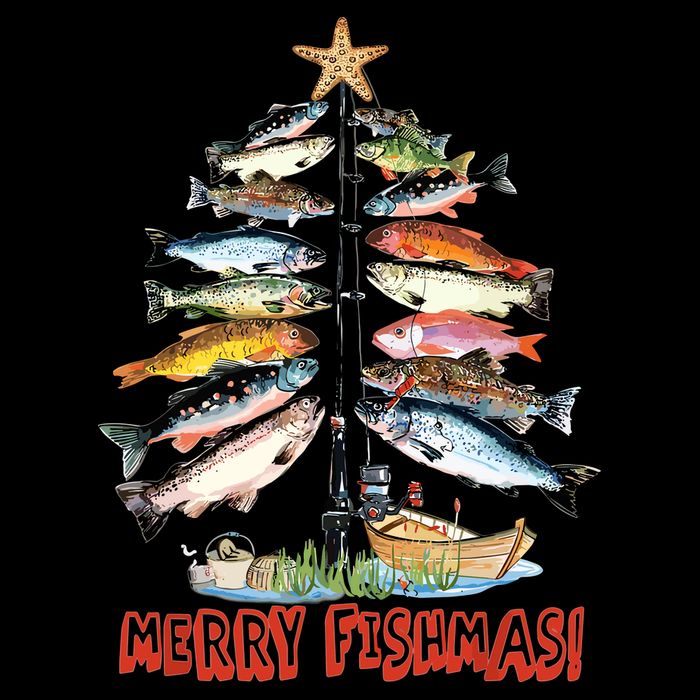 Merry Fishmas Christmas Tree Fish Funny Fishing Sustainable Bucket Hat