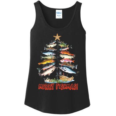 Merry Fishmas Christmas Tree Fish Funny Fishing Ladies Essential Tank