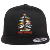 Merry Fishmas Christmas Tree Fish Funny Fishing Flat Bill Trucker Hat