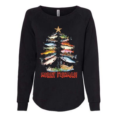 Merry Fishmas Christmas Tree Fish Funny Fishing Womens California Wash Sweatshirt