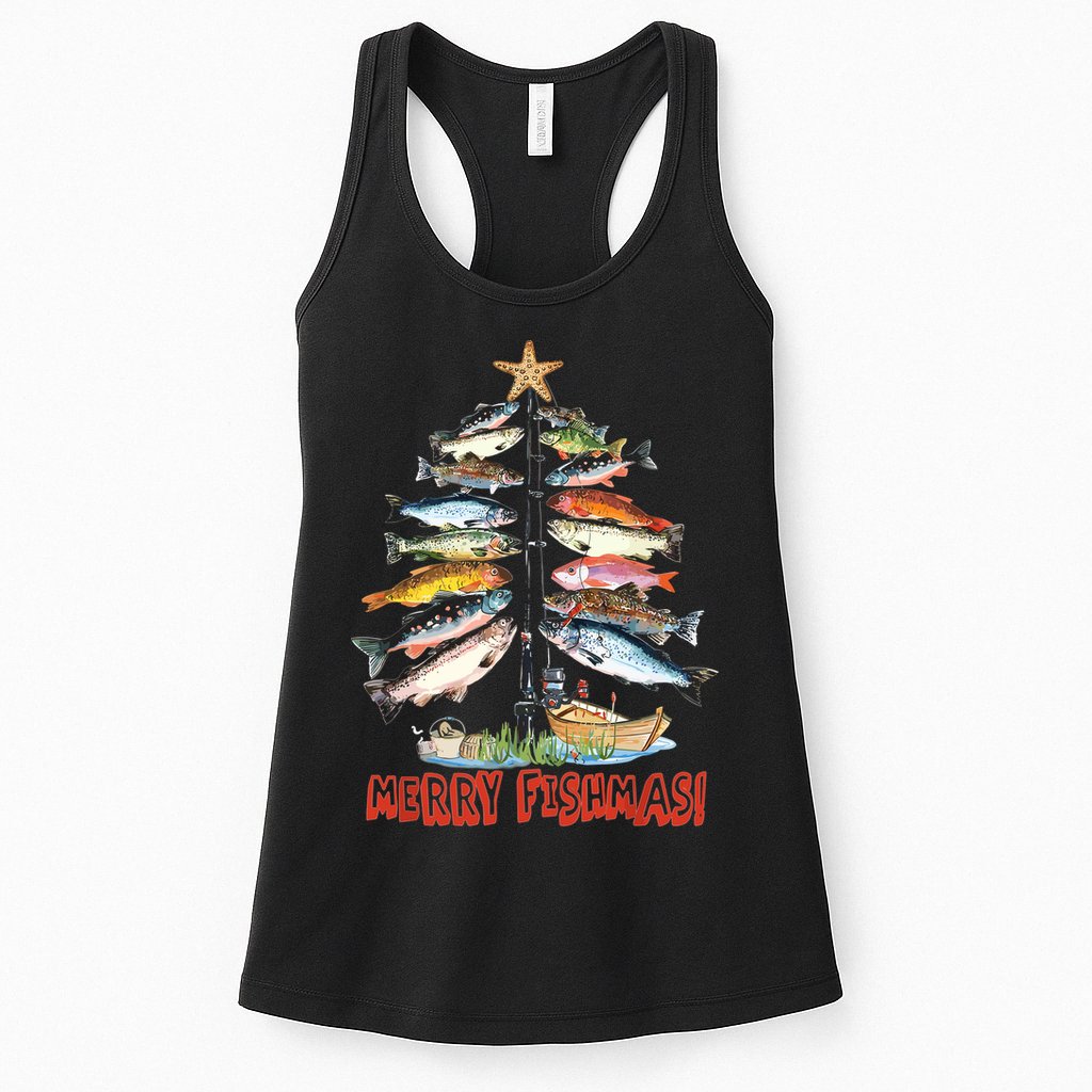 Merry Fishmas Christmas Tree Fish Funny Fishing Womens Tank Top