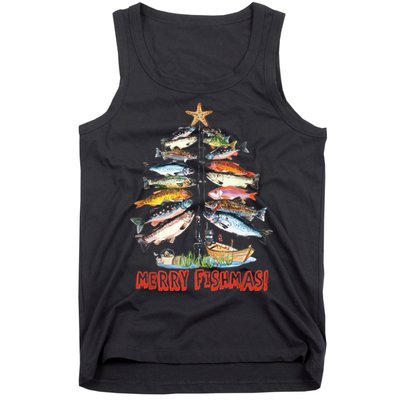 Merry Fishmas Christmas Tree Fish Funny Fishing Tank Top