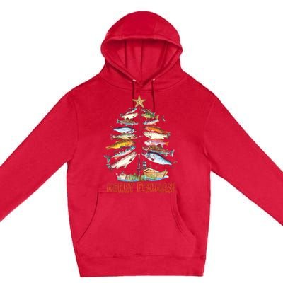 Merry Fishmas Christmas Tree Fish Funny Fishing Premium Pullover Hoodie