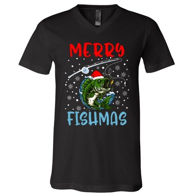 Merry Fishmas Christmas Fishing Holiday V-Neck T-Shirt