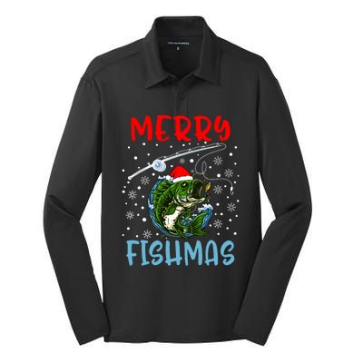 Merry Fishmas Christmas Fishing Holiday Silk Touch Performance Long Sleeve Polo