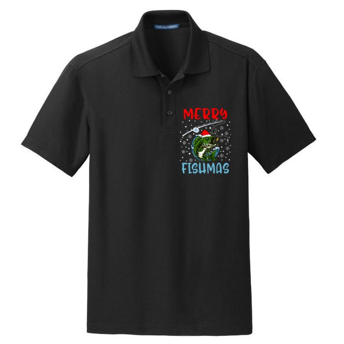 Merry Fishmas Christmas Fishing Holiday Dry Zone Grid Polo