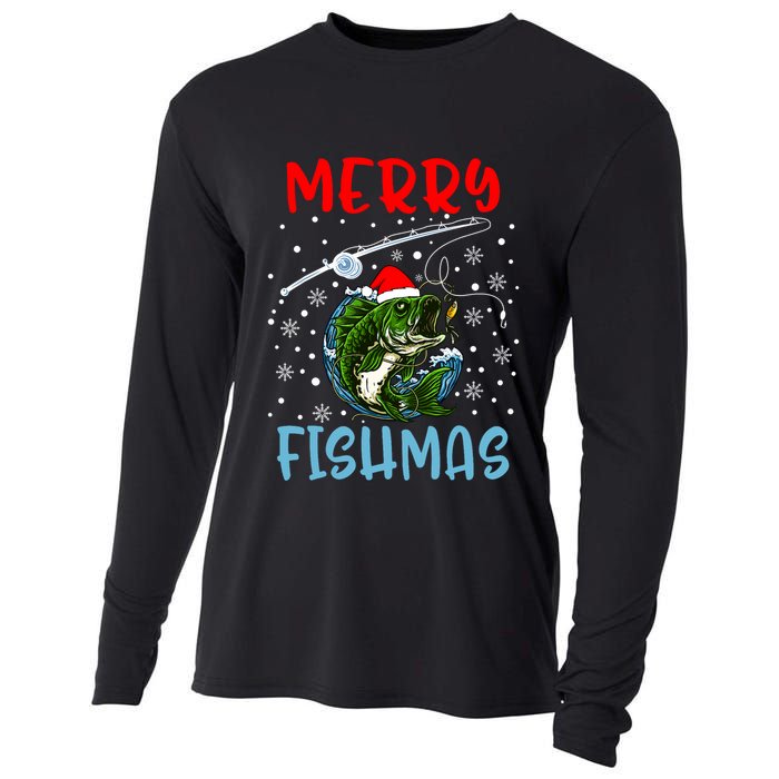 Merry Fishmas Christmas Fishing Holiday Cooling Performance Long Sleeve Crew