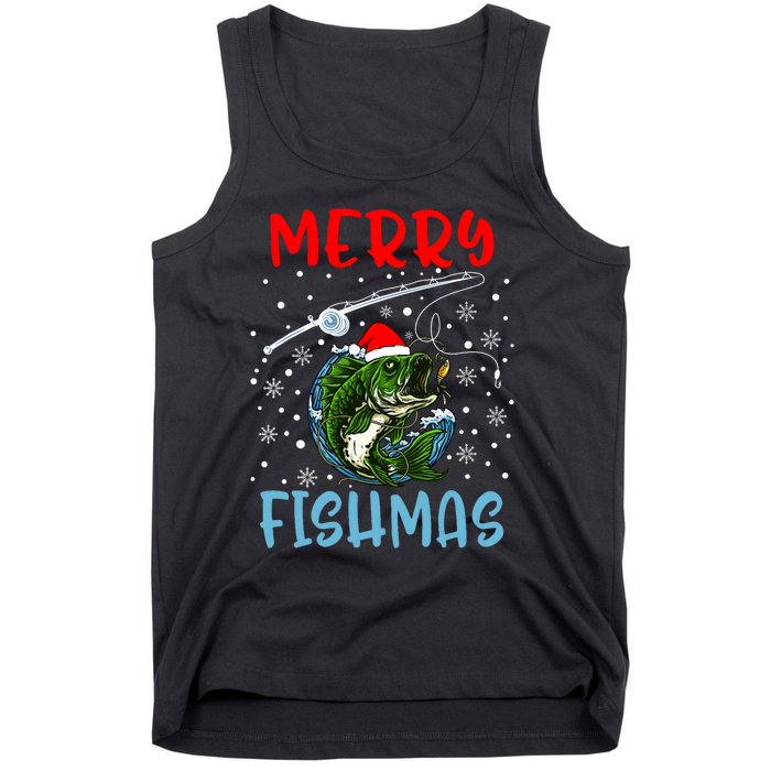 Merry Fishmas Christmas Fishing Holiday Tank Top