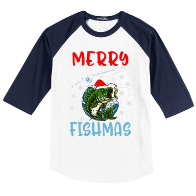 Merry Fishmas Christmas Fishing Holiday Baseball Sleeve Shirt