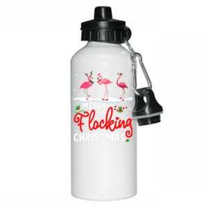 Merry Flocking Christmas Reindeer Santa Elf Flamingo Xmas Great Gift Aluminum Water Bottle