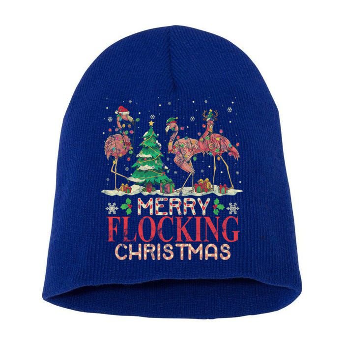 Merry Flocking Christmas Funny Lovely Flamingo Gift Short Acrylic Beanie