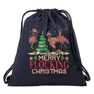 Merry Flocking Christmas Funny Lovely Flamingo Gift Drawstring Bag