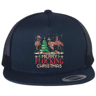 Merry Flocking Christmas Funny Lovely Flamingo Gift Flat Bill Trucker Hat