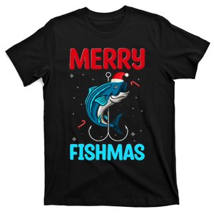 Merry Fishmas Christmas Funny Fishing Fish Santa Snow Gifts T-Shirt