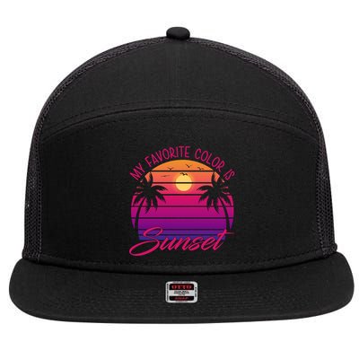 My Favorite Color Is Sunset Retro Summer 7 Panel Mesh Trucker Snapback Hat