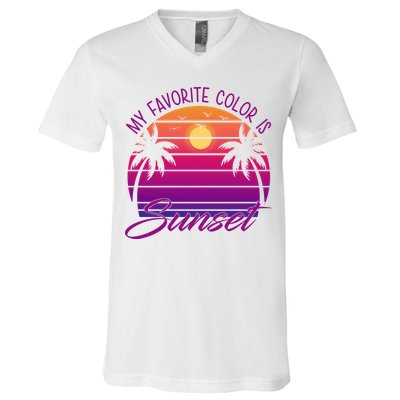My Favorite Color Is Sunset Retro Summer V-Neck T-Shirt