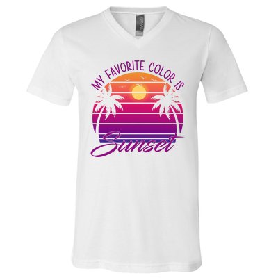 My Favorite Color Is Sunset Retro Summer V-Neck T-Shirt